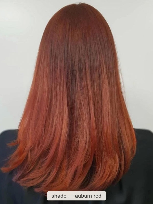 Radico Organic Hair Colour – Auburn Red long straight hair result, SKU R-AROHC