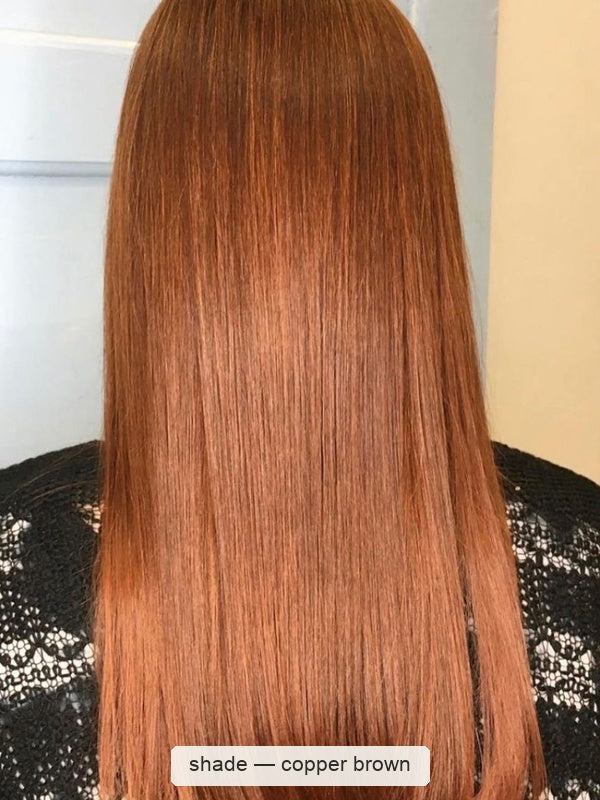 Radico Organic Hair Colour – Copper Brown long straight result, SKU R-CBOHC