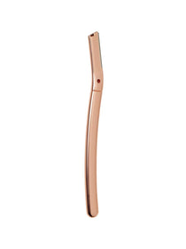 The Clean Nectarine Reusable Metal Dermaplaner features a rose gold, slim curved handle and a small rectangular blade, ideal for facial hair removal; shown against a white background.