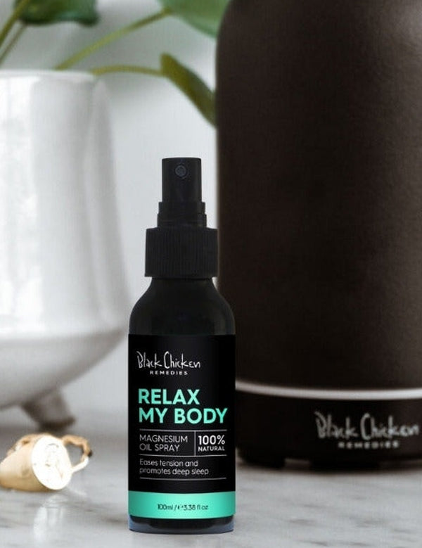 Ease tension and promote deep sleep with natural magnesium oil – Black Chicken Remedies Relax My Body Magnesium Oil Spray 100ml