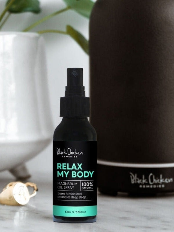 Ease tension and promote deep sleep with natural magnesium oil – Black Chicken Remedies Relax My Body Magnesium Oil Spray 100ml