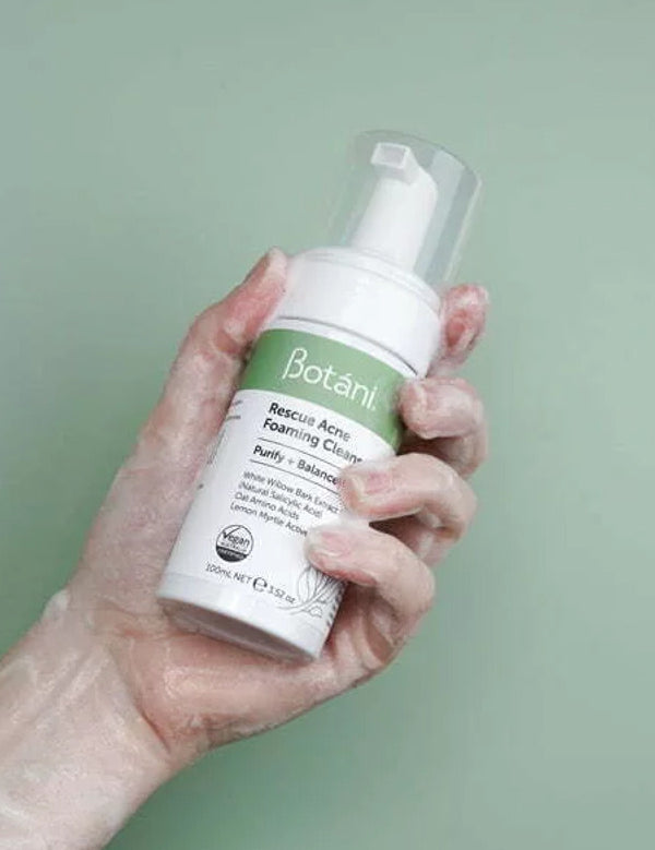 Botani Rescue Acne Foaming Cleanser 100ml — acne foaming cleanser in hand