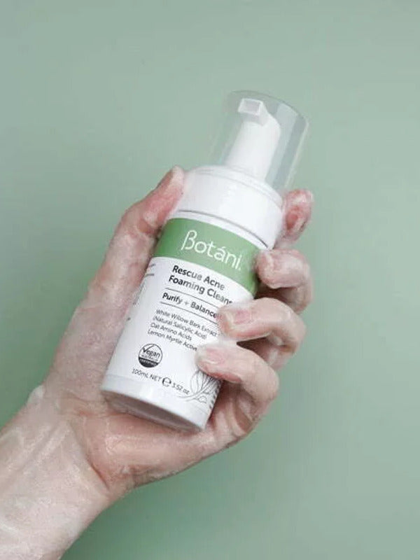 Botani Rescue Acne Foaming Cleanser 100ml — acne foaming cleanser in hand