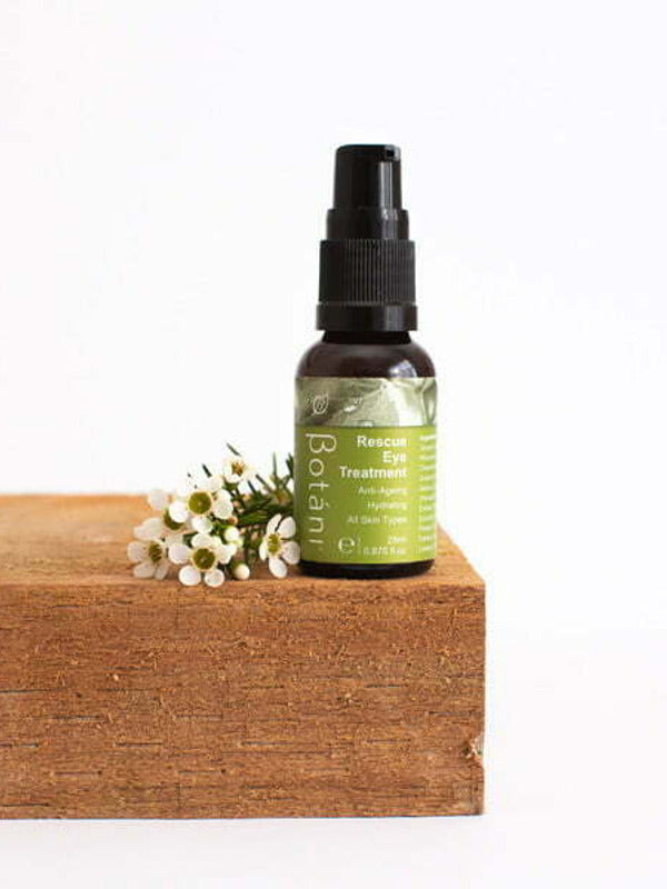 Botani Rescue Eye Treatment 25ml — eye treatment styled on wood block