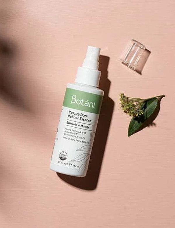 Botani Rescue Pore Refiner Essence 100ml — pore refiner essence styled on blush background