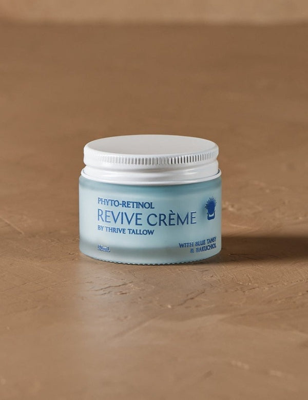 Phyto-Retinol Revive Creme jar in warm natural light – Thrive Tallow Phyto-Retinol Revive Creme 50ml