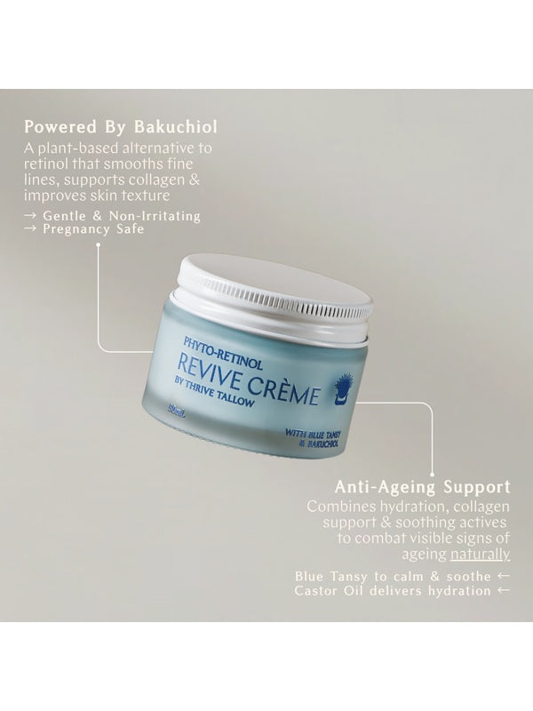 Phyto-Retinol Revive Creme Bakuchiol benefits graphic – Thrive Tallow Phyto-Retinol Revive Creme 50ml