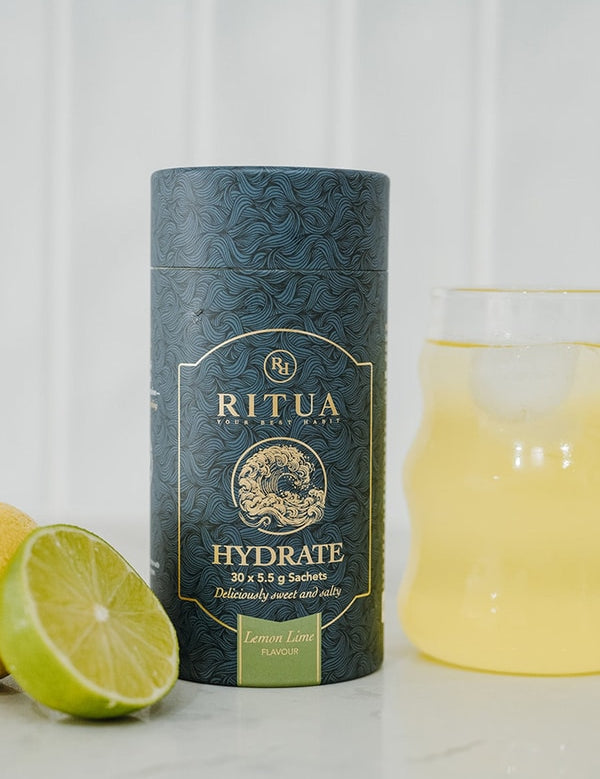 Ritua Hydrate Lemon Lime with citrus and prepared drink