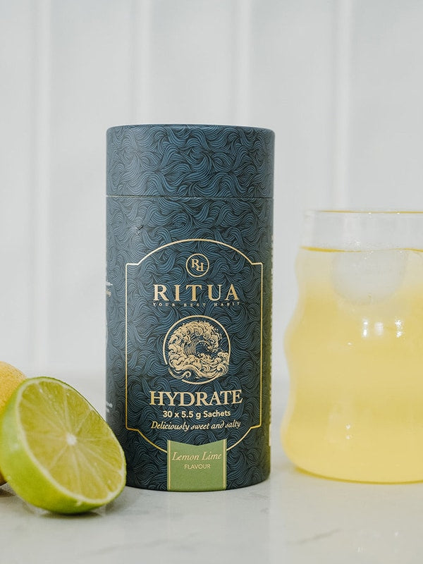 Ritua Hydrate Lemon Lime with citrus and prepared drink