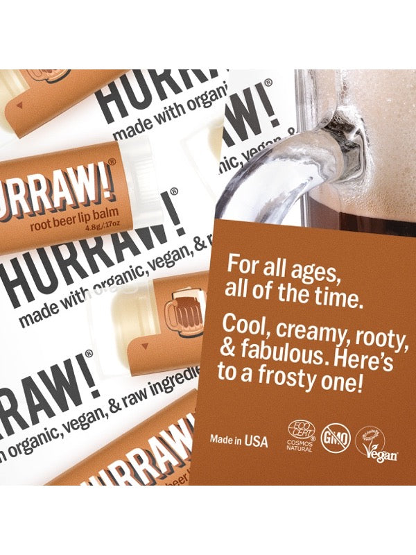 Product and flavour details for Hurraw! Organic Lip Balm - Root Beer 4.8g