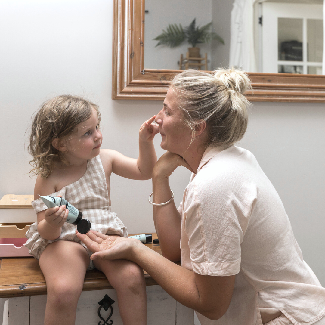 Mother and child with Sanctum Hydrating Gel Mask