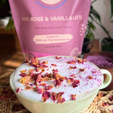 She BANG! Peri Rose & Vanilla Latte styled with a pink latte and rose petals