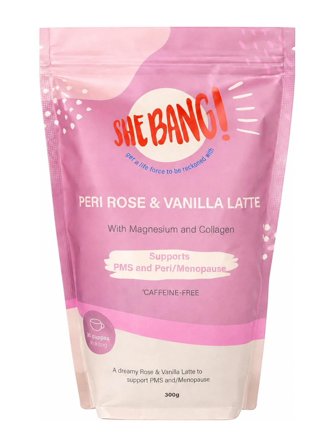 She BANG! Peri Latte Rose & Vanilla 300g pouch on a white background