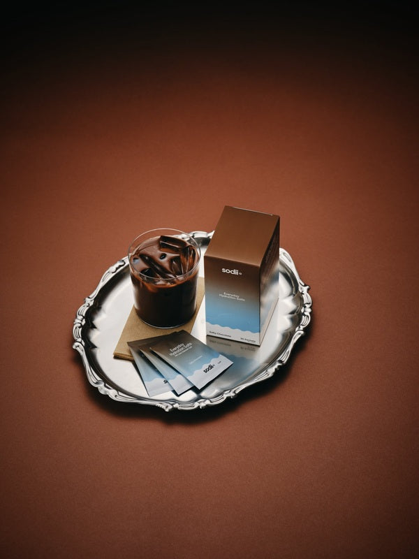 Sodii Everyday Hydration Salts Salty Chocolate styled as an iced chocolate ritual
