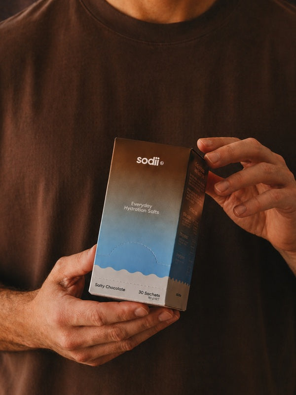 Sodii Everyday Hydration Salts Salty Chocolate box held at home