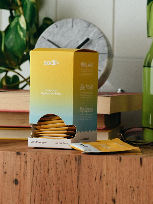 Sodii Everyday Hydration Salts Salty Pineapple styled in a bright home interior