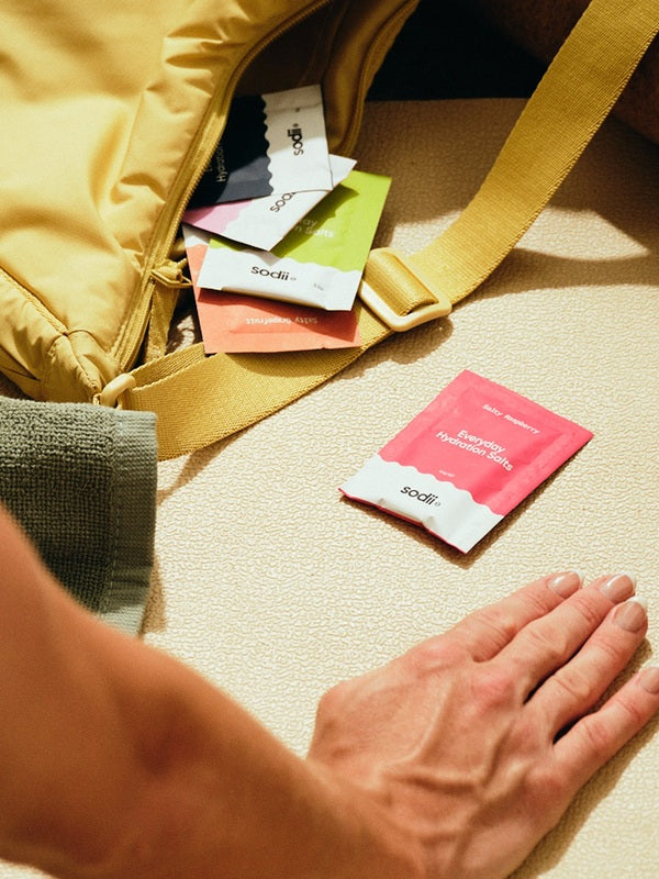 Sodii Everyday Hydration Salts Salty Raspberry packed for an active day