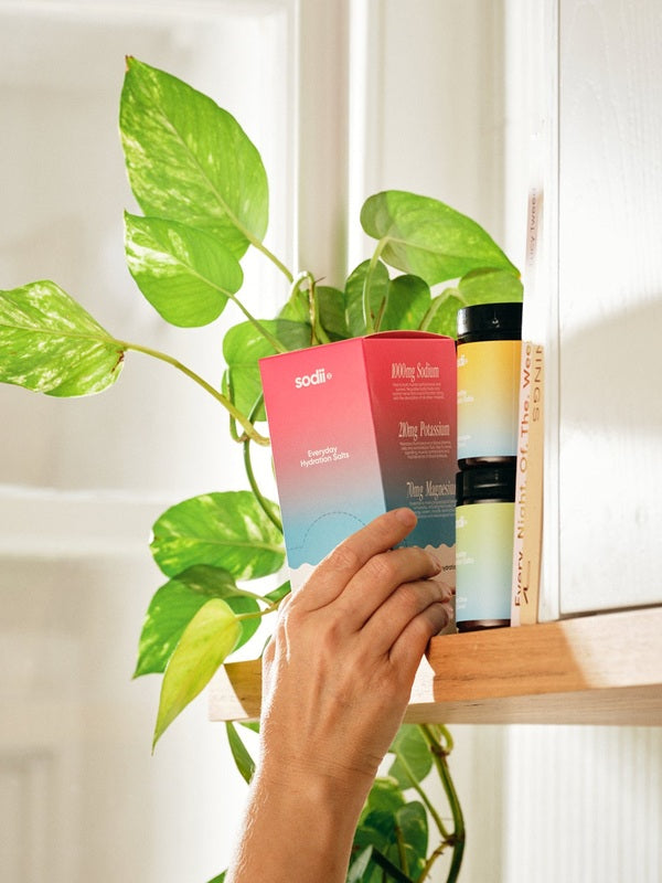 Sodii Everyday Hydration Salts Salty Raspberry hydration flavours being selected from a shelf