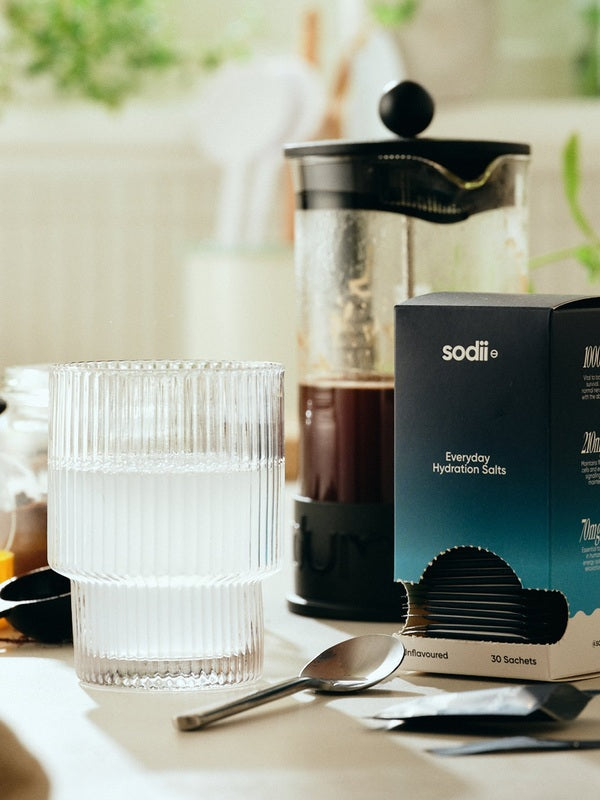 Sodii Everyday Hydration Salts Unflavoured styled for a morning hydration routine
