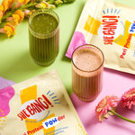 She BANG! Vanilla Peri Protein POWder styled with green smoothie ingredients