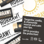 Product and flavour details for Hurraw! Sun Lip Balm SPF15 4.8g