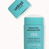 Front and back views of Wotnot Natural Zinc Sunscreen Stick SPF 50