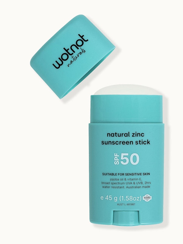 Front and back views of Wotnot Natural Zinc Sunscreen Stick SPF 50