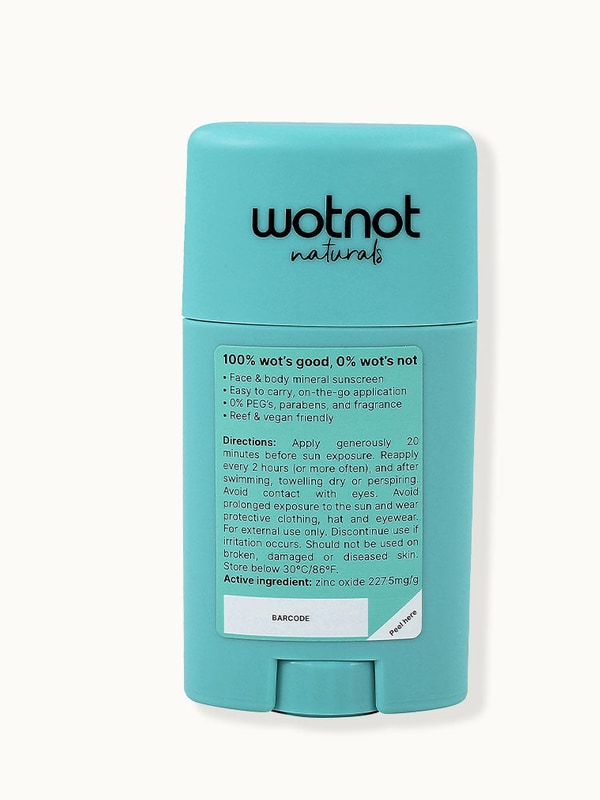 Wotnot Natural Zinc Sunscreen Stick SPF 50 being applied to an arm