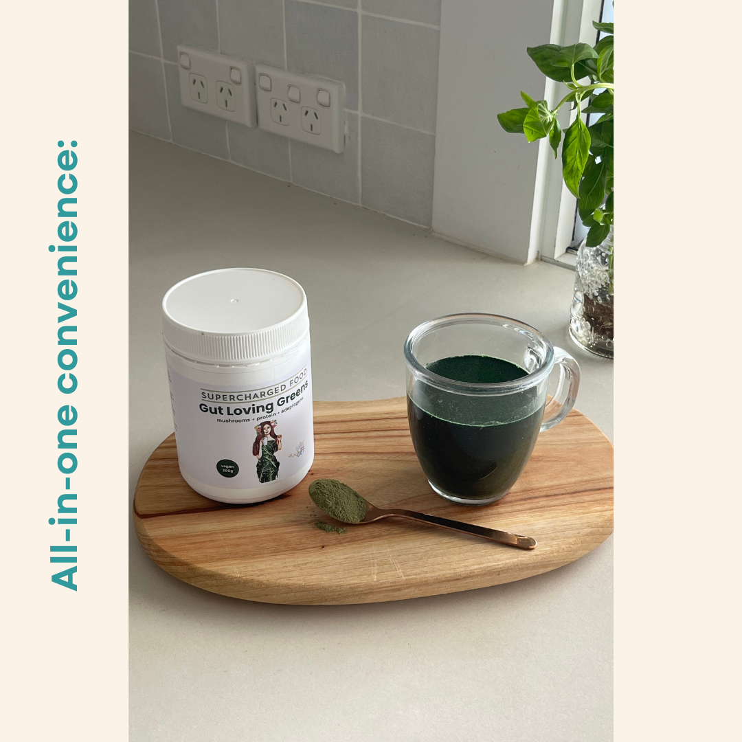 Love Your Gut Greens prepared as a drink on the official product page