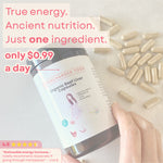 Organic Beef Liver Capsules held beside the capsules on the official product page
