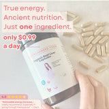 Organic Beef Liver Capsules held beside the capsules on the official product page