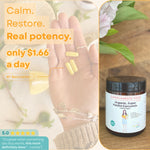 Super Potent Curcumin capsules shown in hand with the product