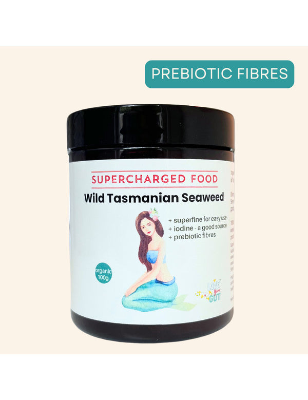 Wild Tasmanian Seaweed held over a prepared meal on the official product page