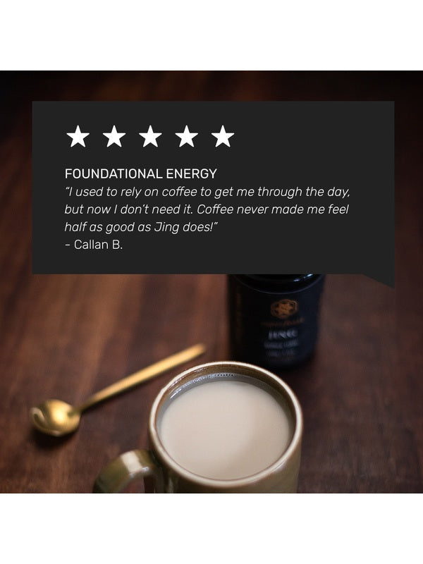 JING tonic drink with customer testimonial