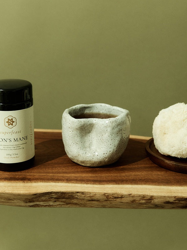 SuperFeast Lion's Mane with tonic cup and whole mushroom