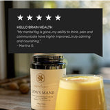 Lion's Mane tonic drink with customer testimonial