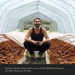 SuperFeast founder at a Reishi mushroom farm
