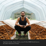 SuperFeast founder at a Reishi mushroom farm