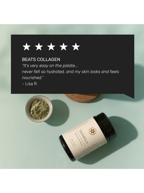 SuperFeast Tremella jar with customer testimonial