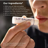 Sven's Island Lip Balmy being applied to the lips with natural ingredient benefits