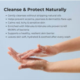 Hands being cleansed with Sven's Island Manuka Kiss Gentle Barrier Body Wash