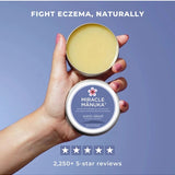 Sven's Island Miracle Manuka Flare Relief Balm held in hand with customer rating