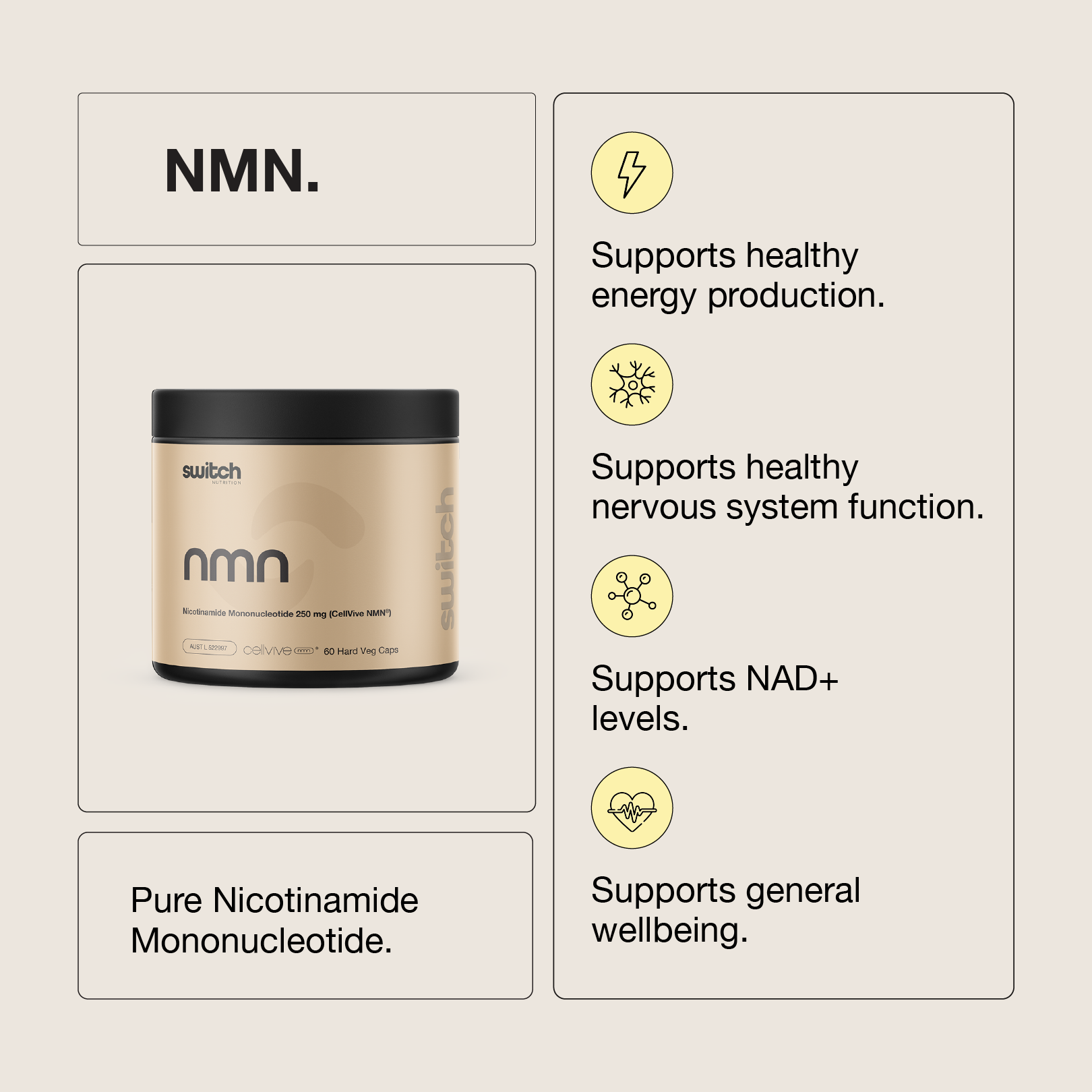 Switch Nutrition NMN Capsules with key benefits