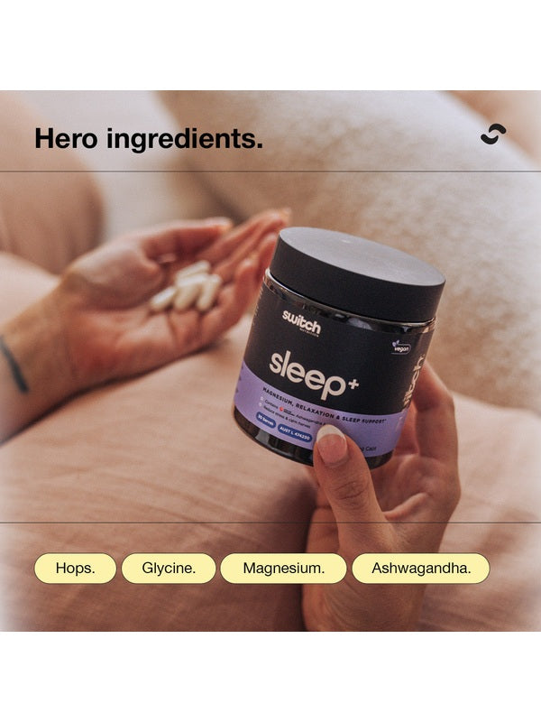 Switch Nutrition Sleep+ Capsules with hero ingredient callouts
