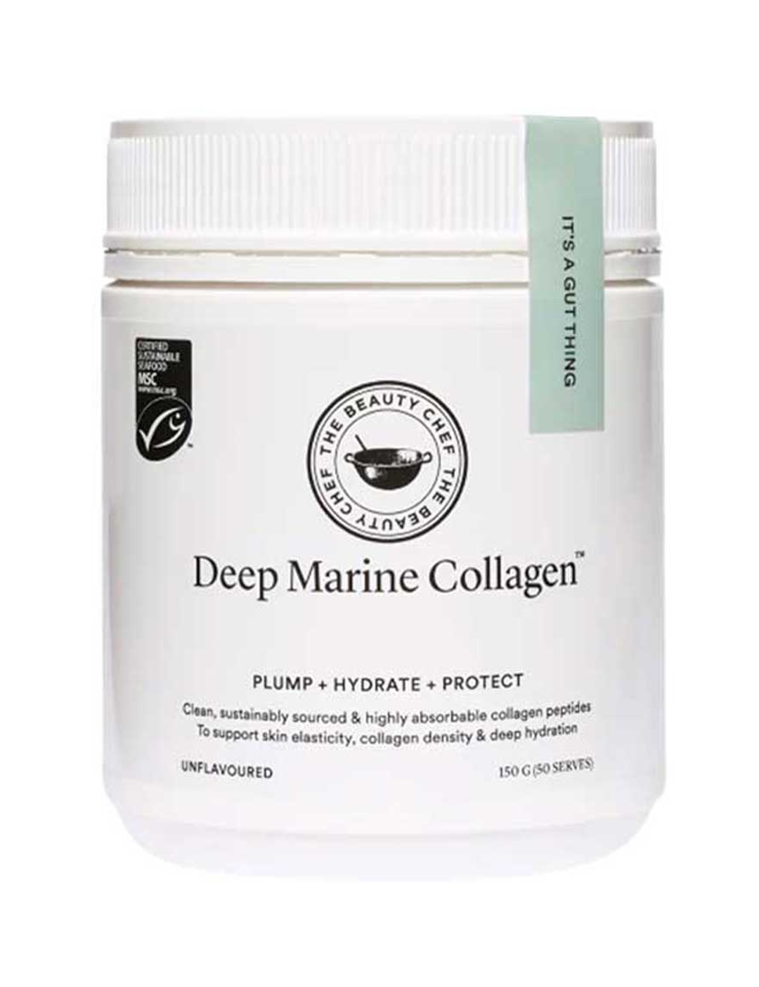 The Beauty Chef Deep Marine Collagen™ Unflavoured 150g jar on a white background.