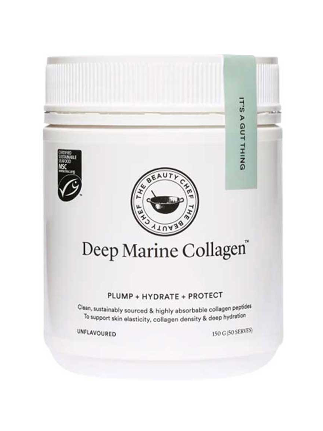 The Beauty Chef Deep Marine Collagen™ Unflavoured 150g jar on a white background.