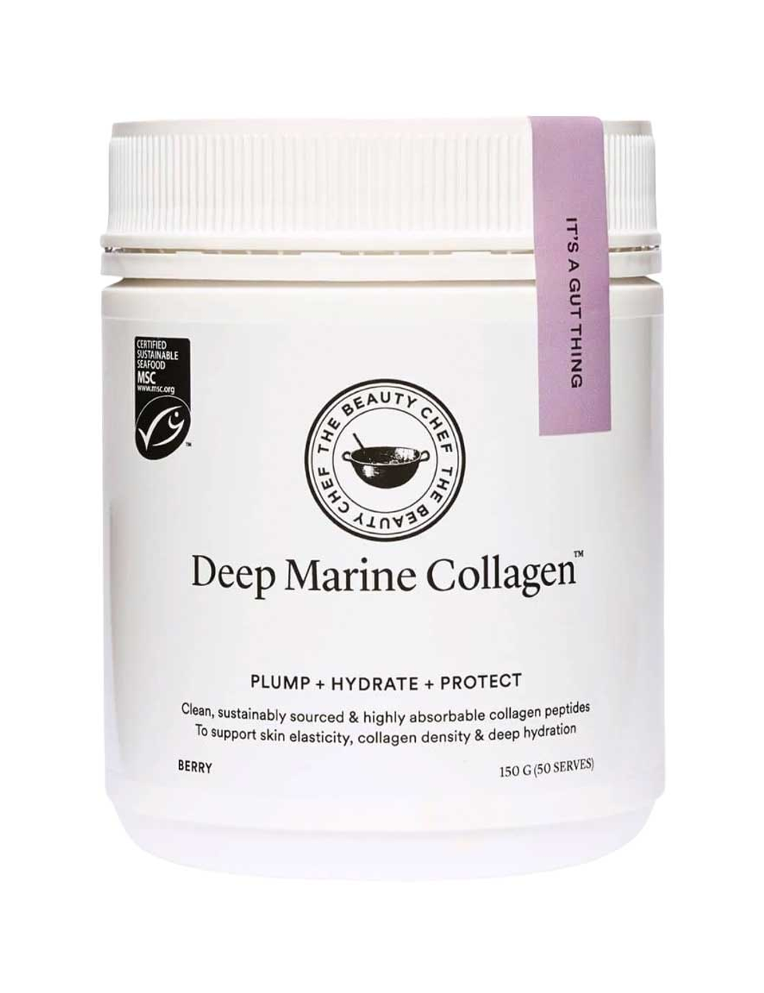 The Beauty Chef Deep Marine Collagen™ Berry 150g jar on a white background.