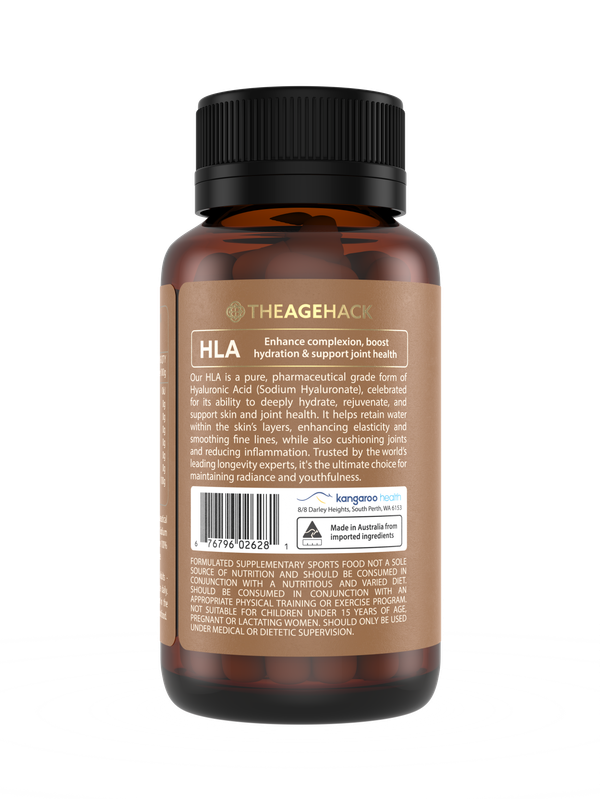 The Age Hack HLA Hyaluronic Acid 60 Capsules right label