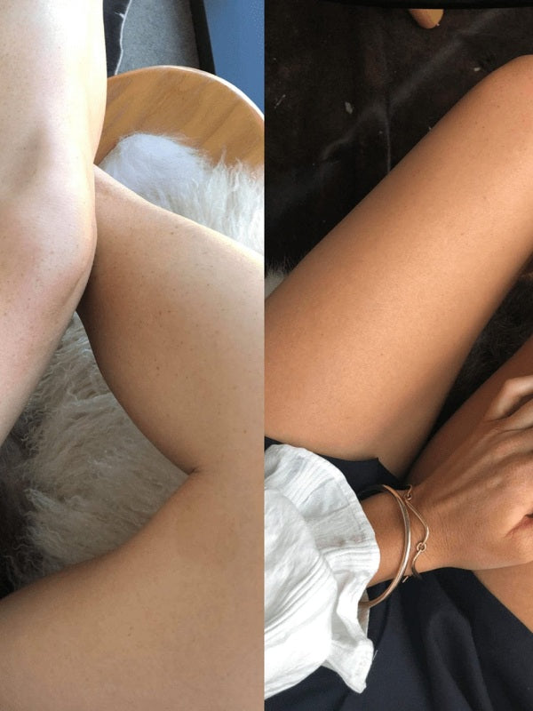 Woman showing an even gradual tan on her legs