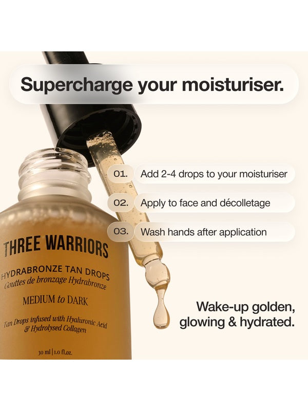How to use Three Warriors Hydrabronze Face Tan Drops